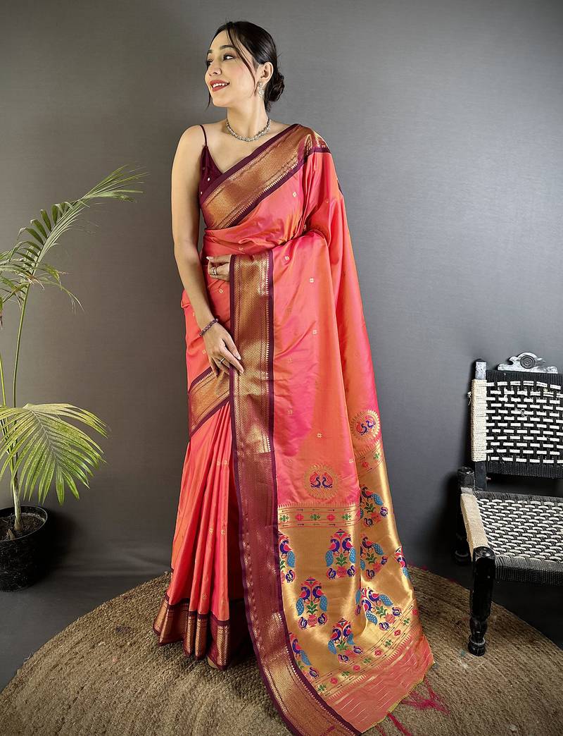 Women gajari peacock ethnic motifs lichi silk saree