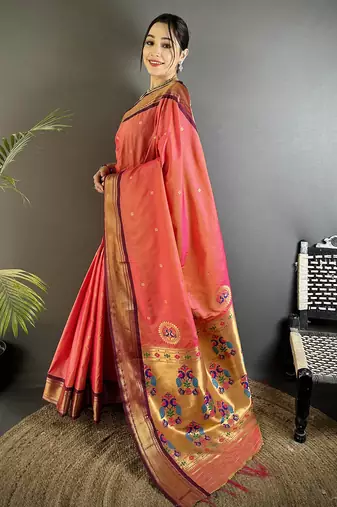 Women gajari peacock ethnic motifs lichi silk saree