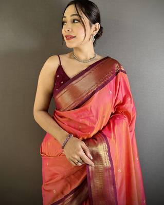 Women gajari peacock ethnic motifs lichi silk blend saree 4