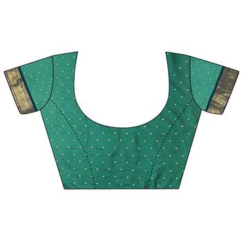 Women sea green peacock ethnic motifs lichi silk blend saree 5
