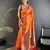 Women orange peacock motifs lichi silk saree