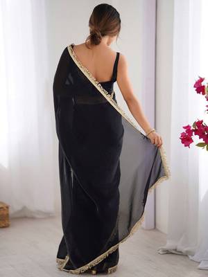 Women fandy silk blend black zari lace work saree 3
