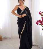 Women fandy silk black zari lace work saree