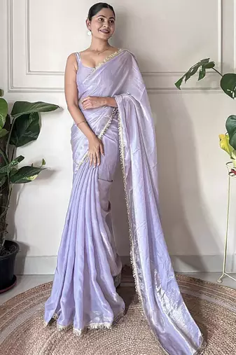 Women fandy silk lavender zari lace work saree
