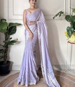 Women fandy silk lavender zari lace work saree