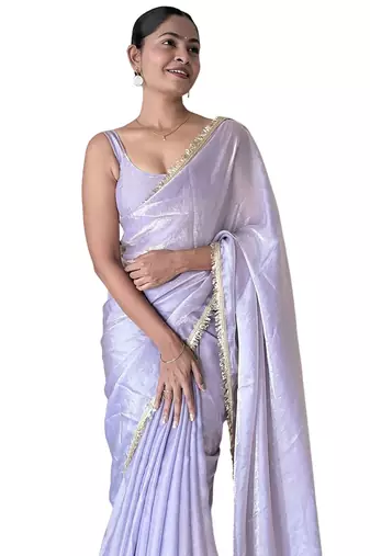 Women fandy silk lavender zari lace work saree