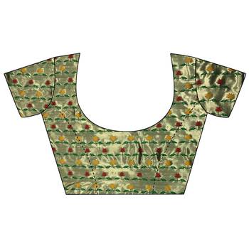Women green floral ikkat motifs lichi silk blend saree 5