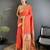 Women orange floral ikkat motifs lichi silk saree