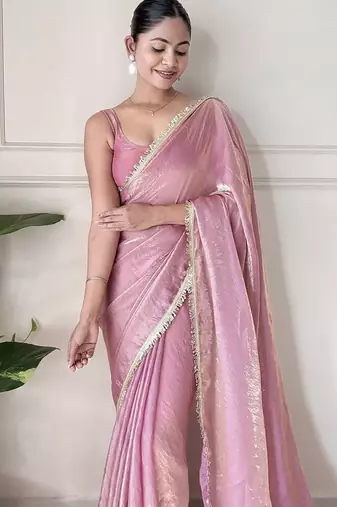 Women fandy silk mauve zari lace work saree