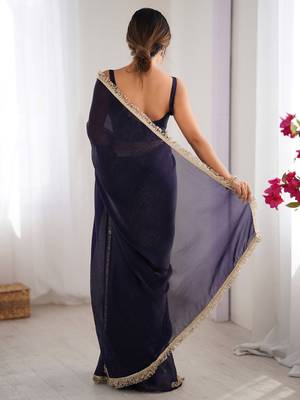 Women fandy silk blend purpule zari lace work saree 2