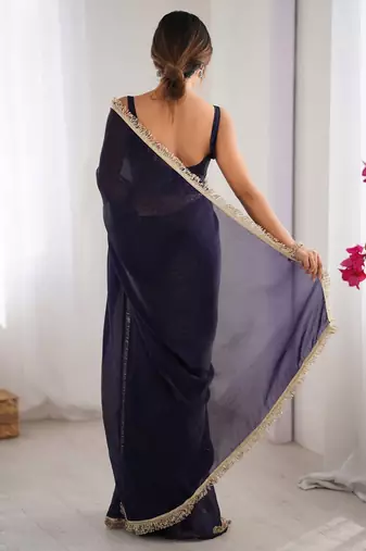 Women fandy silk purpule zari lace work saree
