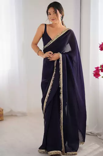 Women fandy silk purpule zari lace work saree
