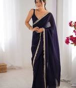 Women fandy silk purpule zari lace work saree