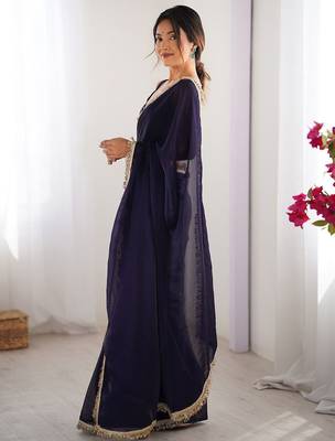 Women fandy silk blend purpule zari lace work saree 4
