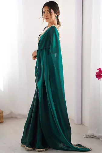 Women fandy silk ramagreen zari lace work saree
