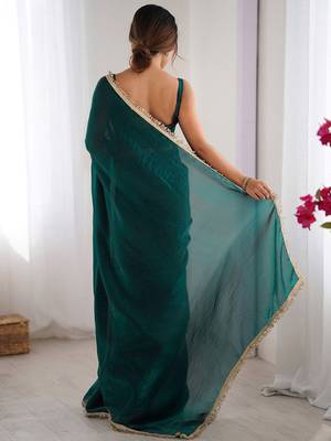 Women fandy silk blend ramagreen zari lace work saree 2