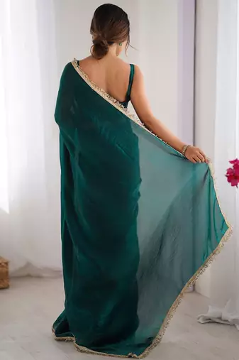 Women fandy silk ramagreen zari lace work saree