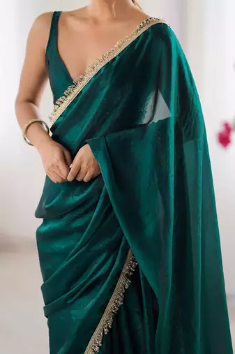 Women fandy silk ramagreen zari lace work saree