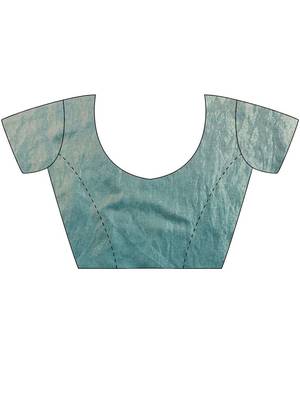 Women fandy silk blend teal zari lace work saree 2