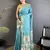 Women sky blue floral ikkat motifs lichi silk saree