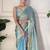 Women fandy silk teal zari lace work saree