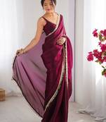 Women fandy silk wine zari lace work saree