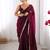 Women fandy silk wine zari lace work saree