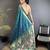 Women azure turquoise floral ikkat motifs lichi silk saree