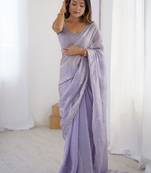 Women fandy silk grey zari lace work saree