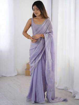 Women fandy silk blend grey zari lace work saree 3