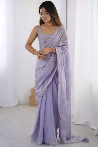 Women fandy silk grey zari lace work saree