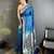 Women blue floral ikkat motifs lichi silk saree
