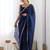 Women fandy silk nblue zari lace work saree