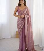 Women fandy silk pink zari lace work saree