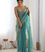 Women fandy silk turquios zari lace work saree