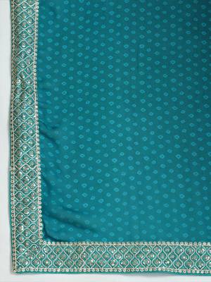 Women rangoli blue zari lace work saree 3