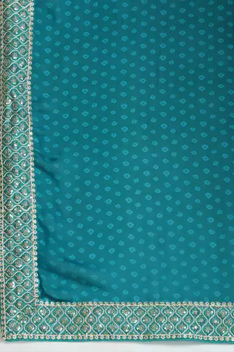 Women rangoli blue zari lace work saree