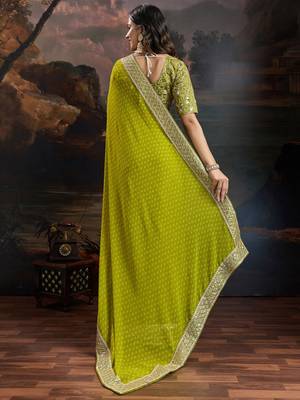 Women rangoli mehendi zari lace work saree 2