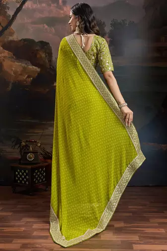 Women rangoli mehendi zari lace work saree