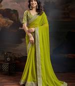 Women rangoli mehendi zari lace work saree