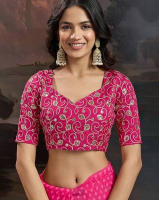 Women rangoli pink zari lace work saree 3