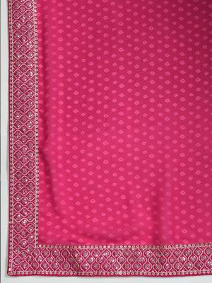 Women rangoli pink zari lace work saree 4
