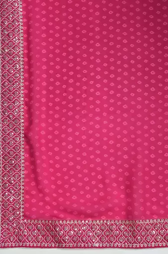 Women rangoli pink zari lace work saree