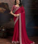 Women rangoli red zari lace work saree