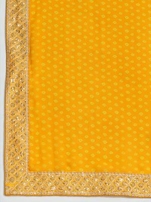 Women rangoli yellow zari lace work saree 4