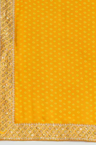 Women rangoli yellow zari lace work saree
