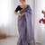 Women net grey zari lace work saree
