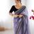 Women net grey zari lace work saree