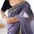 Women net grey zari lace work saree