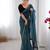 Women net teal zari lace work saree